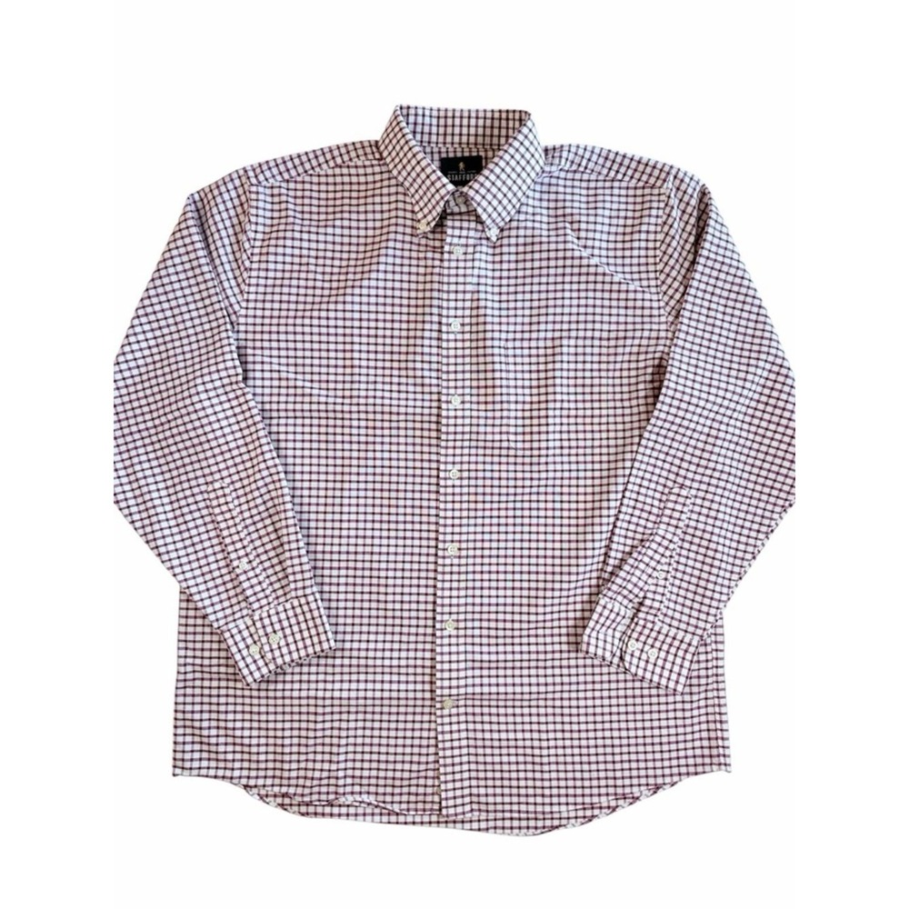 Stafford Button Down Shirt Mens 16.5 34-35 Purple Gingham Check Long Sleeve